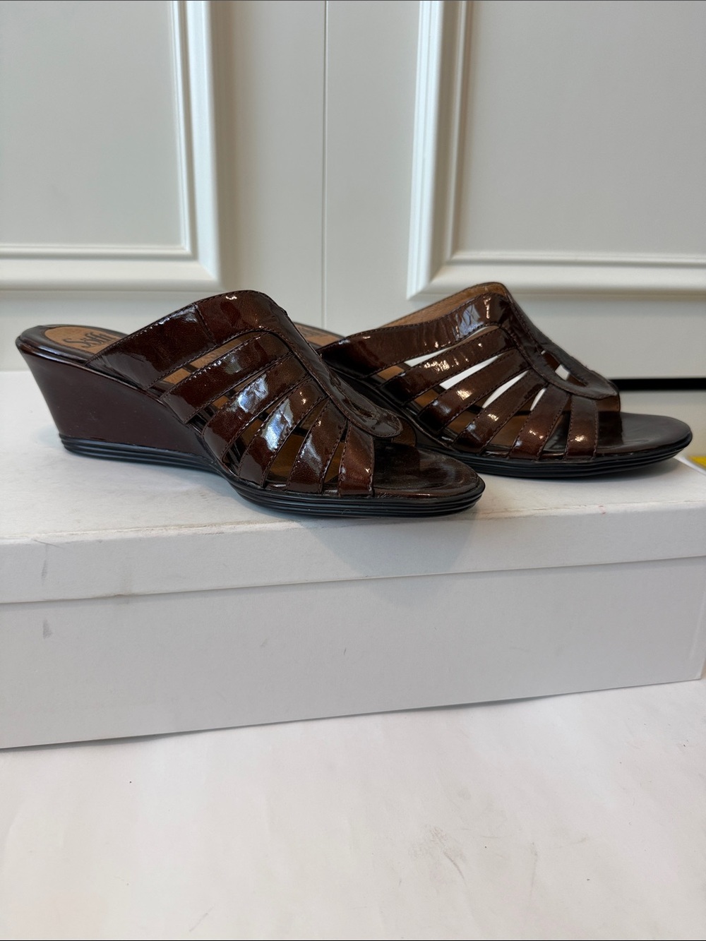Sofft Lina Dark Brown Wedge Slide Sandals